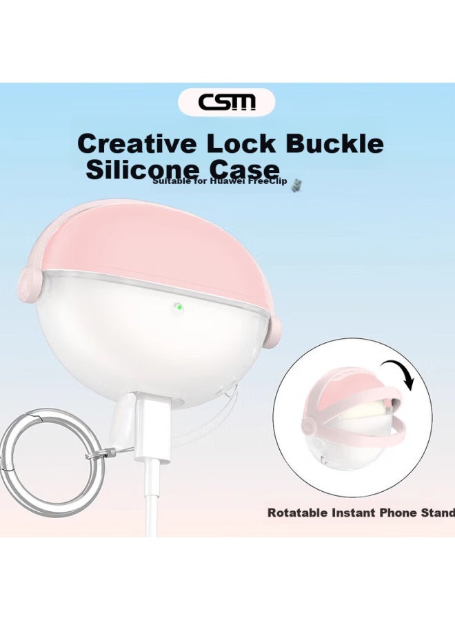Chuangsi Mi Creative Switch Soft Shell For Huawei Freeclip Earphone, Bluetooth Earphone Protective Case, Transparent Creative Switch Soft Shell, Anti-drop Ear Clip Style, New Semi-transparent Pink - Image 1