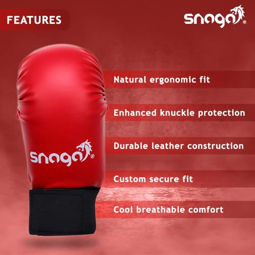 Snaga Moulded Karate Gloves, Punching Bag Glove for Training, Foam Padding, Elastic Hook & Loop Wrap Around Strap, Gloves for Better Protection, Performace and Comfort. (Red, S) (7-9 Years Old) - Image 2