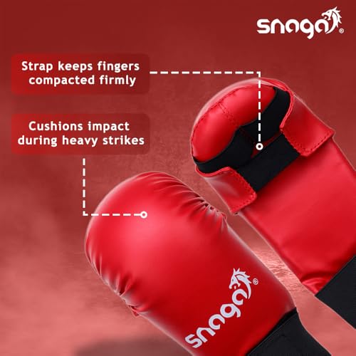 Snaga Moulded Karate Gloves, Punching Bag Glove for Training, Foam Padding, Elastic Hook & Loop Wrap Around Strap, Gloves for Better Protection, Performace and Comfort. (Red, S) (7-9 Years Old) - Image 4