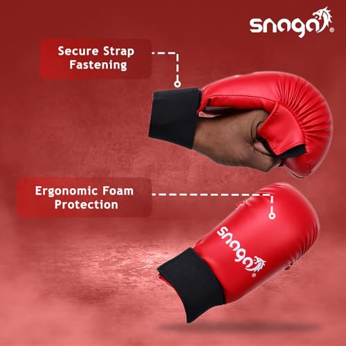Snaga Moulded Karate Gloves, Punching Bag Glove for Training, Foam Padding, Elastic Hook & Loop Wrap Around Strap, Gloves for Better Protection, Performace and Comfort. (Red, S) (7-9 Years Old) - Image 3