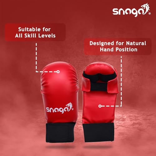 Snaga Moulded Karate Gloves, Punching Bag Glove for Training, Foam Padding, Elastic Hook & Loop Wrap Around Strap, Gloves for Better Protection, Performace and Comfort. (Red, S) (7-9 Years Old) - Image 5
