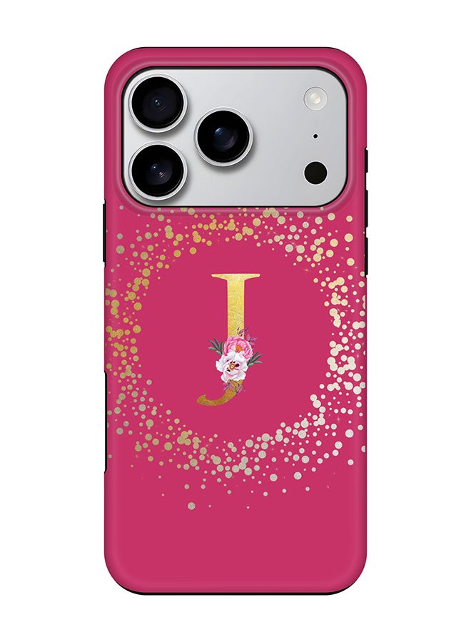 Stylizedd Tough Pro Magnetic Case for iPhone 17 Pro, Dual Layer hybrid PC + TPU Mobile Cover Matte - Custom Monogram Floral - J ( Deep Pink )