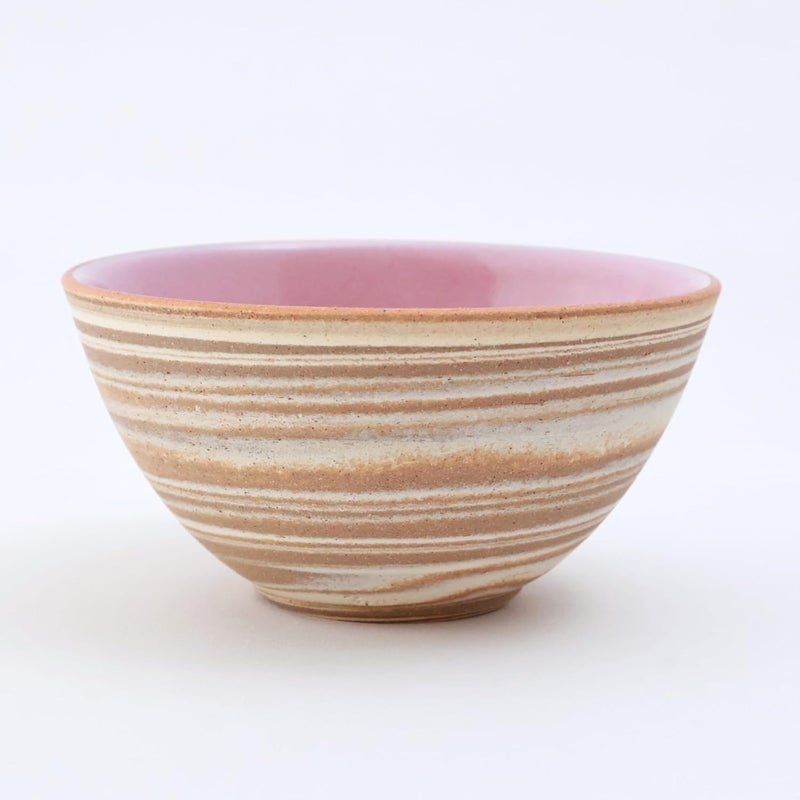 Japanese Rice Bowl  43 inch Handmade by ChiyoIchi Tobo Kiln TambaWare Pottery with Layered Swirl Nerikomi Pattern  Elegant Pink Interior  Collectible Japanese Ceramic - Image 2