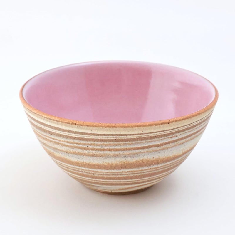 Japanese Rice Bowl  43 inch Handmade by ChiyoIchi Tobo Kiln TambaWare Pottery with Layered Swirl Nerikomi Pattern  Elegant Pink Interior  Collectible Japanese Ceramic - Image 1