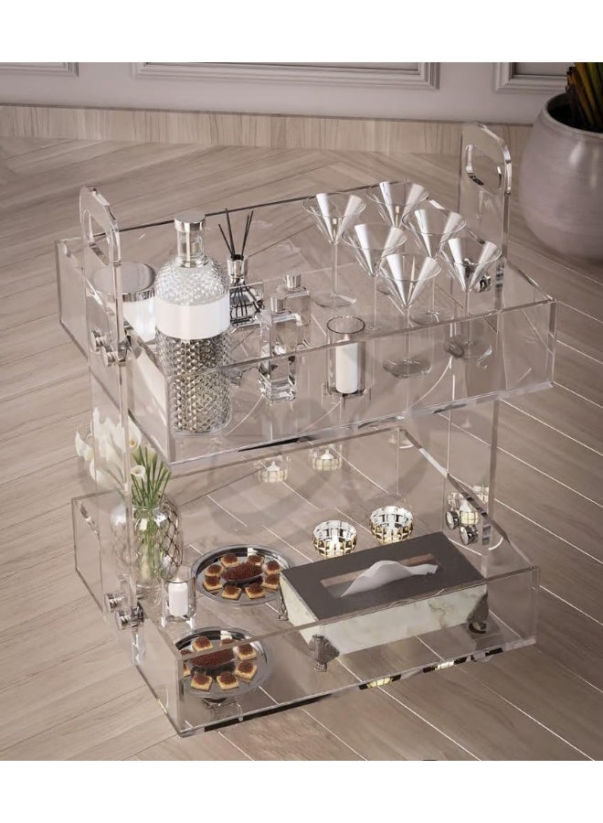 Horoof Market Horoof Home® Compact 2-Tier Acrylic Handy Trolley with Transparent Wheels – Modern Small Serving Cart, 55x45x70 cm, TR014  - Image 1