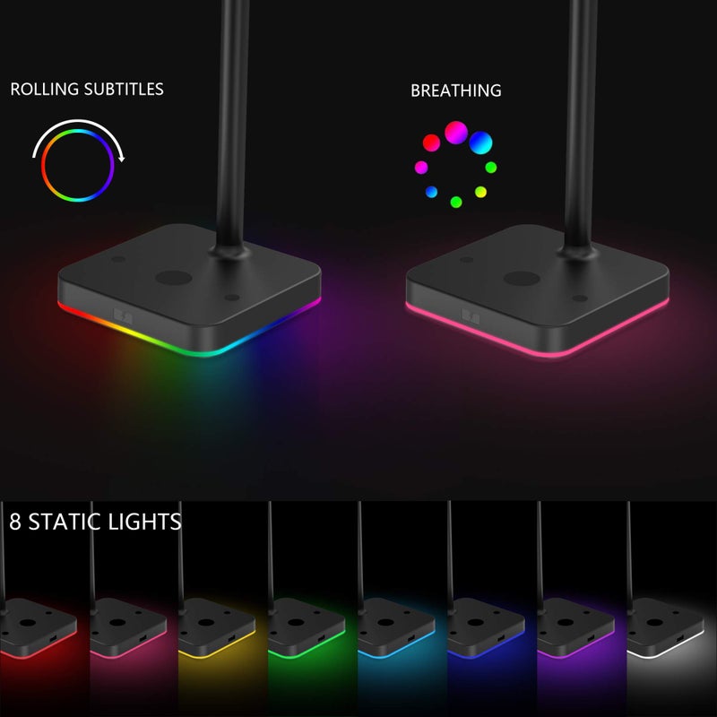 KAFRI RGB Headphone Stand with Wireless Charger Desk Gaming Headset Holder Hanger Rack with 10W/7.5W Fast Charge QI Wireless Charging Pad - Suitable for Gamer Desktop Table Game Earphone Accessories - Image 2