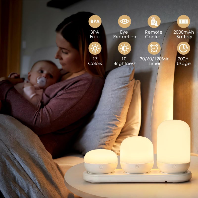 Benaep 3-in-1 Rechargeable Night Light for Kids, Dimmable Egg Night Light with Remote Control, Portable Nightlight with 17 Colors Changing & Timer Setting, Xmas Christmas, Birthday Gifts for Boys Girls - Image 2