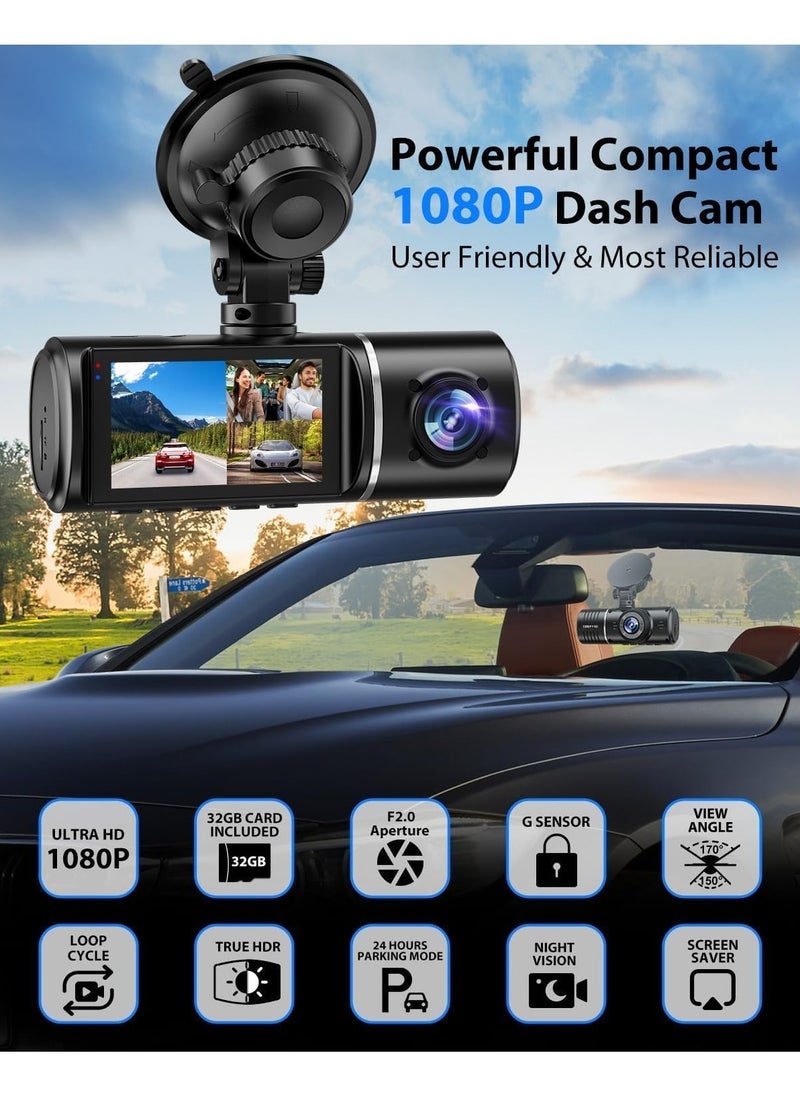 LAESO 3 Channel Dash Cam , 1080P Dash Cam Front and Inside, Triple Dash Cam with Hardwire kit, Dash Camera with 64GB Card, HDR, G-Sensor, 24Hr Parking, Front Rear Dash Cam Loop Recording  - Image 2