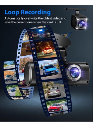 3 قنوات لكاميرا أمامية وداخلية بدقة 1080P، كاميرا أمامية وداخلية بدقة 1080P، كاميرا ثلاثية مزودة بمجموعة أسلاك صلبة، كاميرا أمامية مزودة ببطاقة 64 جيجابايت، HDR، مستشعر G، وقوف السيارات على مدار 24 ساعة، تسجيل حلقة كاميرا أمامية وخلفية - view 5