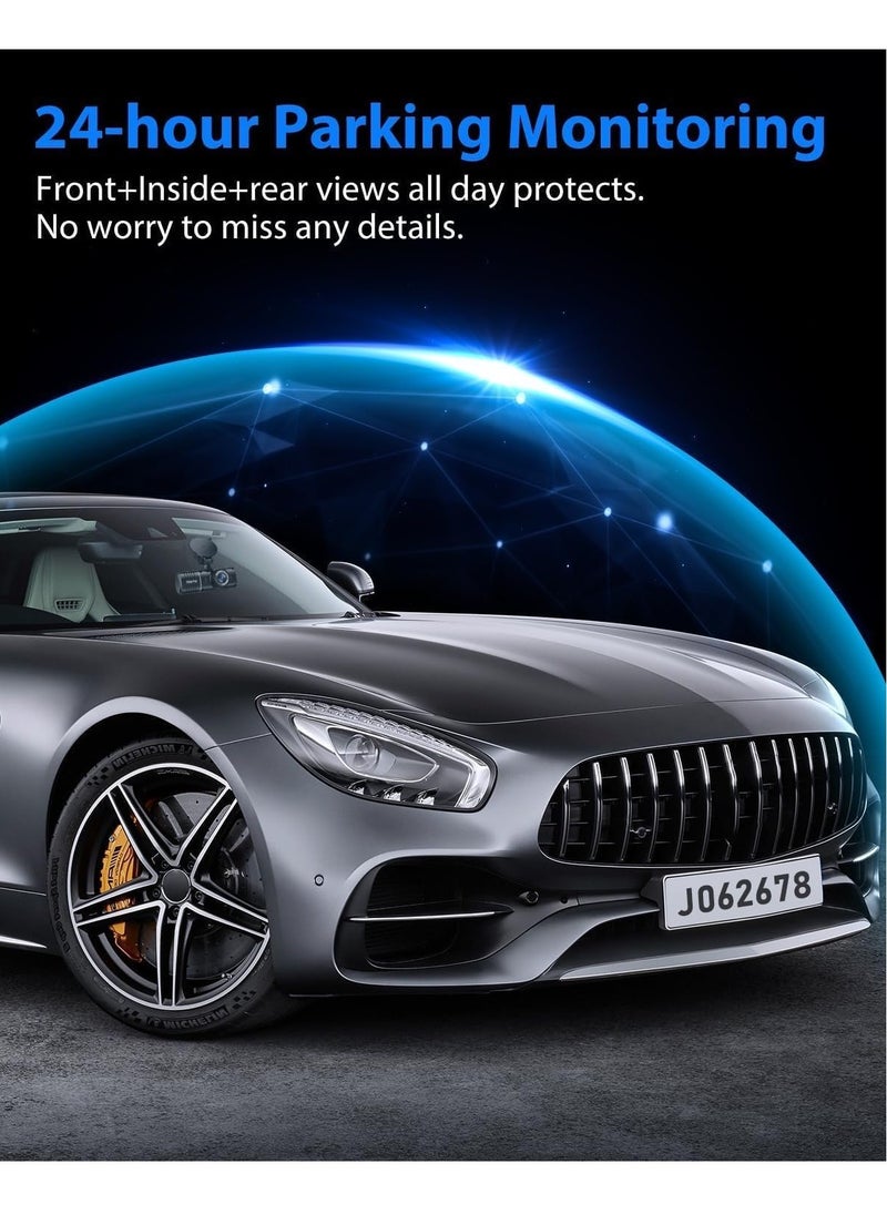 LAESO - 3 Channel Dash Cam , 1080P Dash Cam Front and Inside, Triple Dash Cam with Hardwire kit, Dash Camera with 64GB Card, HDR, G-Sensor, 24Hr Parking, Front Rear Dash Cam Loop Recording - Image 1