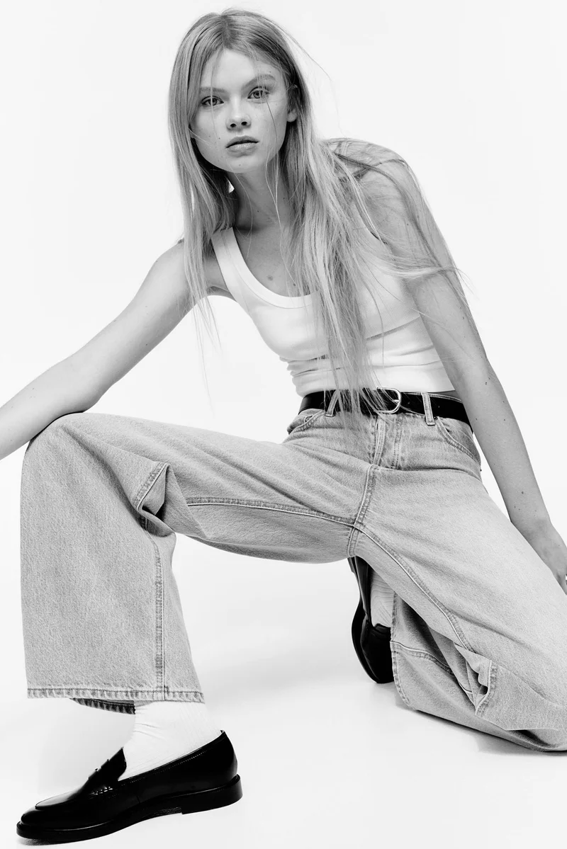 H&M Blue Dusty Light Wide Jeans for Women | Best Price UAE