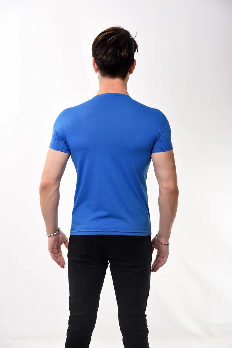 بيليفانتي كولكشن V-Neck Basic Slim Fit Men's T-Shirt Saks Blue