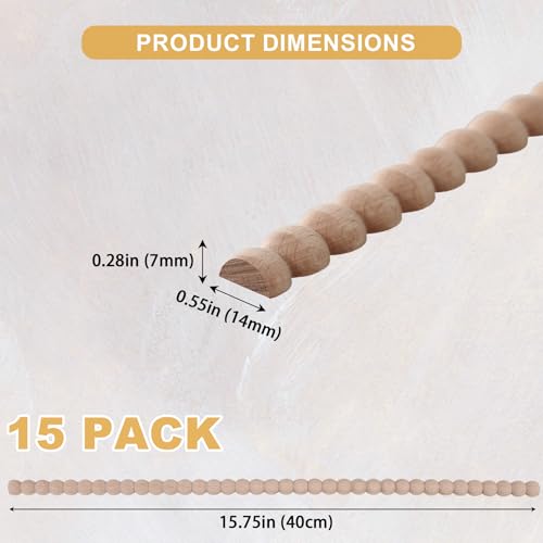 Soengsau 15-Pack 15.75" Unfinished Wood Beaded Trim - Easy to Paint, Cute Decorative Molding DIY Craft for Furniture Frame, Mirror Edge, Wall, Door, Closet, Dresser, Shelf - Image 2