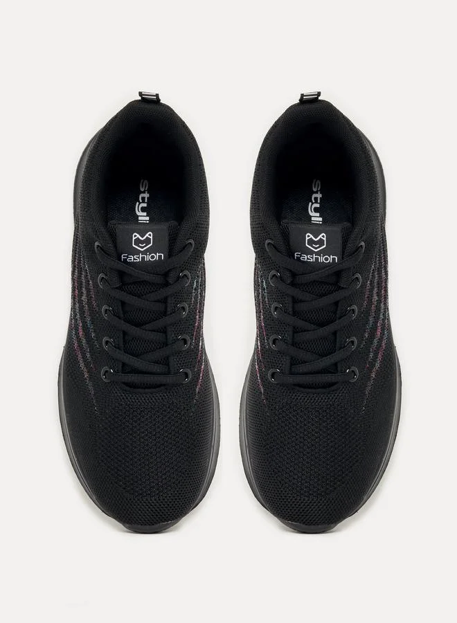Styli Textured Lace-Up Sneakers