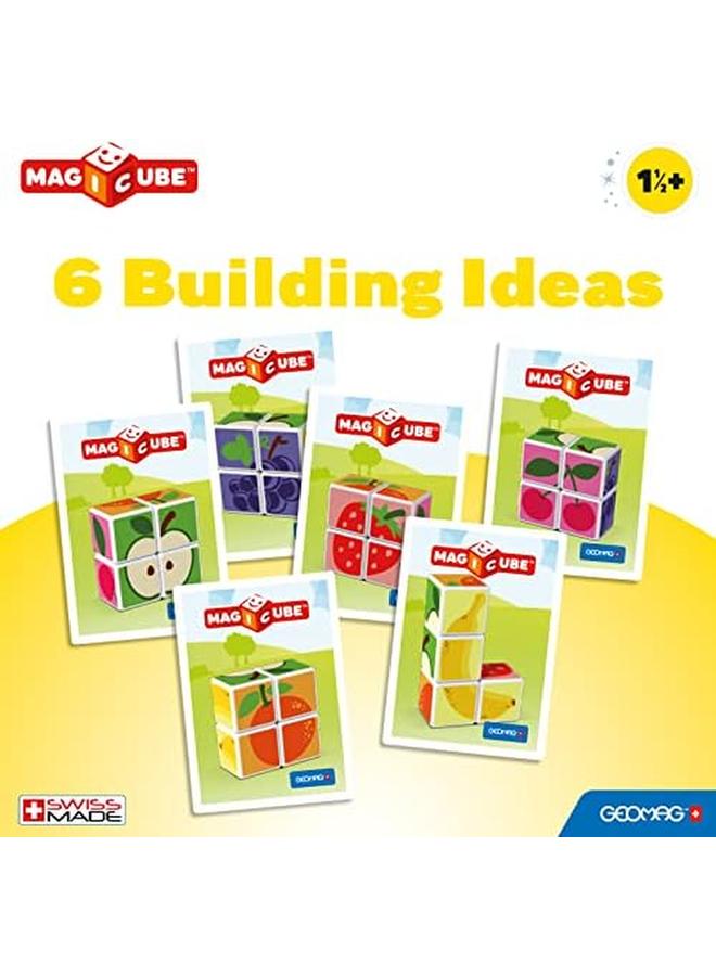 GEOMAG Magicube Printed Fruit Building Set Plus Idea Cards Stem Educational Magnet Toys Swiss Made 100 Percent Recycled Magnetic Toys Open Ended Construction Educatioal Toy Ages 1Yr Plus 6 Cubes 3 Cards - Image 2