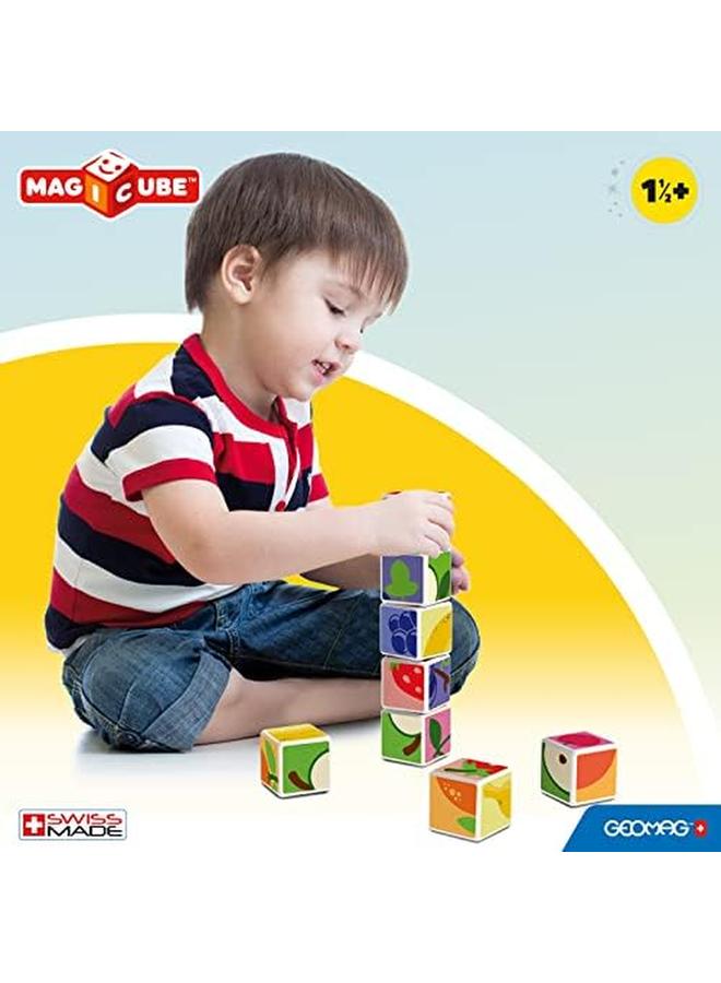 GEOMAG Magicube Printed Fruit Building Set Plus Idea Cards Stem Educational Magnet Toys Swiss Made 100 Percent Recycled Magnetic Toys Open Ended Construction Educatioal Toy Ages 1Yr Plus 6 Cubes 3 Cards - Image 4