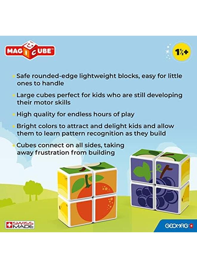 GEOMAG Magicube Printed Fruit Building Set Plus Idea Cards Stem Educational Magnet Toys Swiss Made 100 Percent Recycled Magnetic Toys Open Ended Construction Educatioal Toy Ages 1Yr Plus 6 Cubes 3 Cards - Image 3