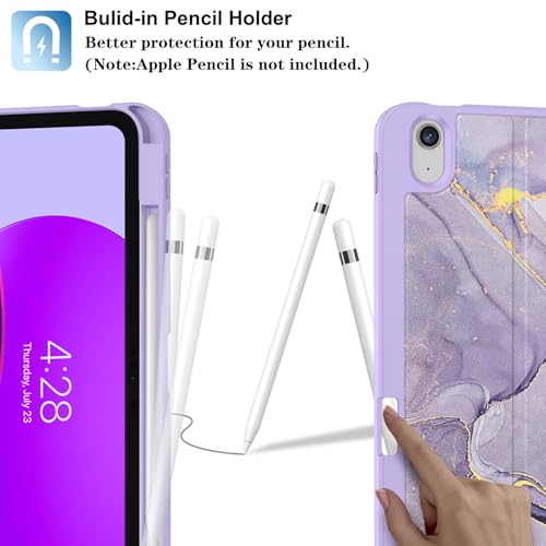 Supveco Case for iPad (A16) 11th Generation 11 inch (2025),iPad 10th Generation 10.9 inch (2022) with Pencil Holder-[Auto Wake/Sleep],Premium Folio Stand Case with Soft TPU Back Cover-Marble Lilac - Image 3