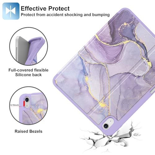 Supveco Case for iPad (A16) 11th Generation 11 inch (2025),iPad 10th Generation 10.9 inch (2022) with Pencil Holder-[Auto Wake/Sleep],Premium Folio Stand Case with Soft TPU Back Cover-Marble Lilac - Image 5