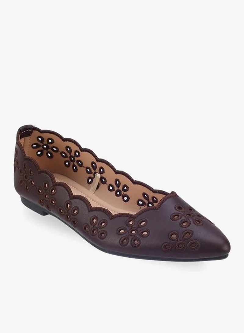 Flora Bella By Shoexpress BROWN Women Laser Cut Ballerina Shoes for Women | Best Price UAE