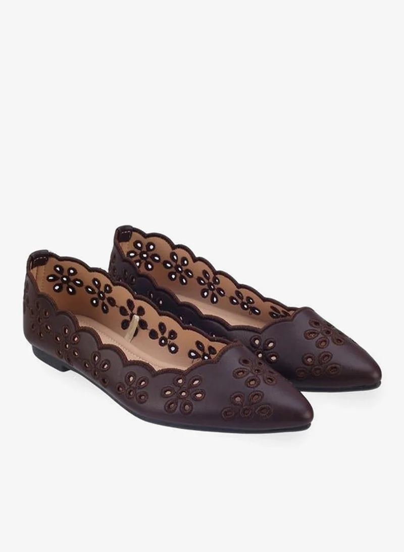 Flora Bella By Shoexpress BROWN Women Laser Cut Ballerina Shoes for Women | Best Price UAE