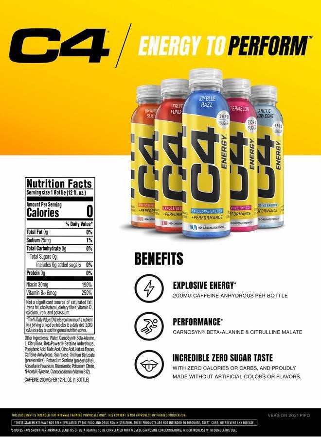 CELLUCOR C4 Energy Non-Carbonated Zero Sugar Energy Drink, Pre Workout Drink + Beta Alanine - Fruit Punch - 12 FL OZ (355 ml) - Pack of 12 - Image 2