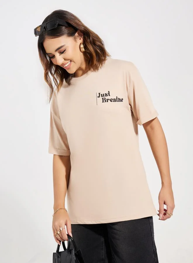 ستايلي Oversized Dropped Shoulder Slogan Print T-Shirt
