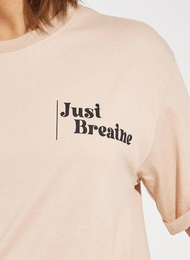 ستايلي Oversized Dropped Shoulder Slogan Print T-Shirt