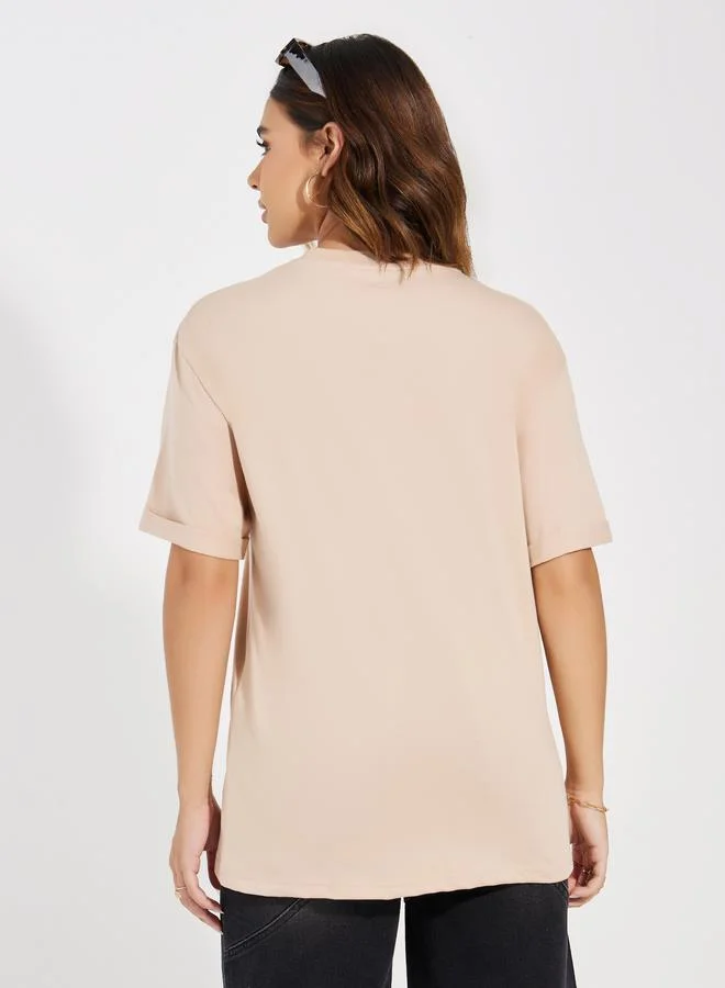 ستايلي Oversized Dropped Shoulder Slogan Print T-Shirt