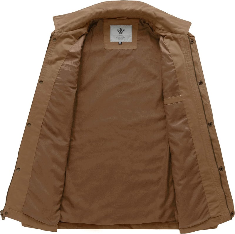 WenVen Men's Casual Canvas Cotton Military Lapel Jacket - Khaki, XL - Image 4