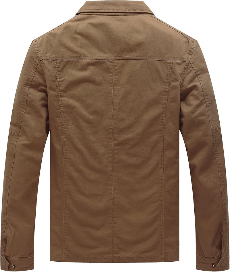 WenVen Men's Casual Canvas Cotton Military Lapel Jacket - Khaki, XL - Image 3