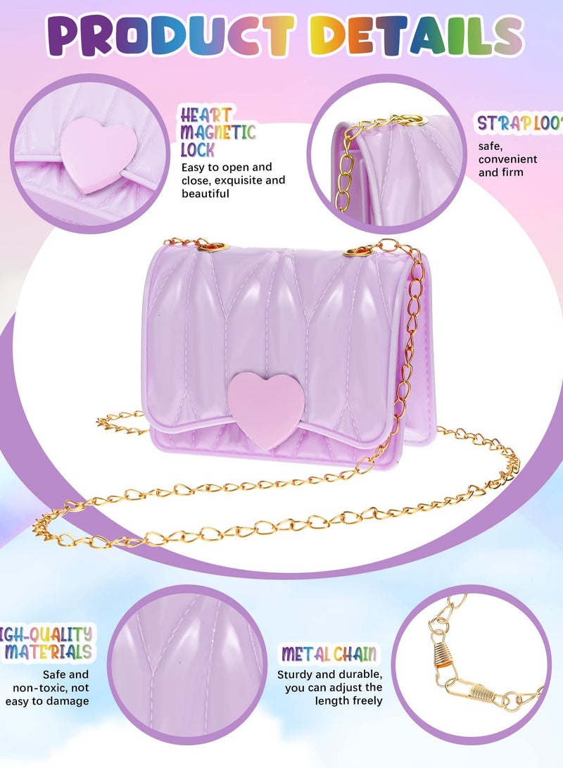 SOLARAE Set of 3 Heart Mini Purses for Kids, Crossbody Toddler Shoulder Bags with Chain Strap - Small Jelly Bags in 3 Colors - Image 4