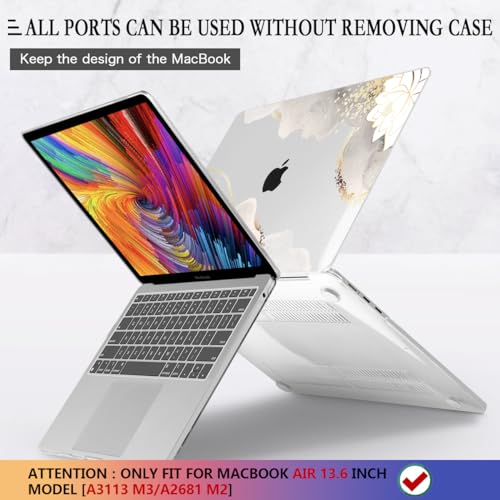 CISSOOK for MacBook Air 13.6 inch Case 2025 2024 2023 2022 Release Model M3 A3113 M2 A2681, Lotus Hard Shell Case Keyboard Cover for MacBook Air 13 M2 M3 M4 Chip, Charming Painting - Image 5