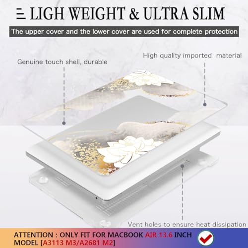 CISSOOK for MacBook Air 13.6 inch Case 2025 2024 2023 2022 Release Model M3 A3113 M2 A2681, Lotus Hard Shell Case Keyboard Cover for MacBook Air 13 M2 M3 M4 Chip, Charming Painting - Image 4