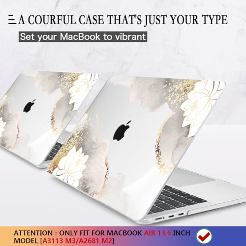 CISSOOK for MacBook Air 13.6 inch Case 2025 2024 2023 2022 Release Model M3 A3113 M2 A2681, Lotus Hard Shell Case Keyboard Cover for MacBook Air 13 M2 M3 M4 Chip, Charming Painting - Image 3