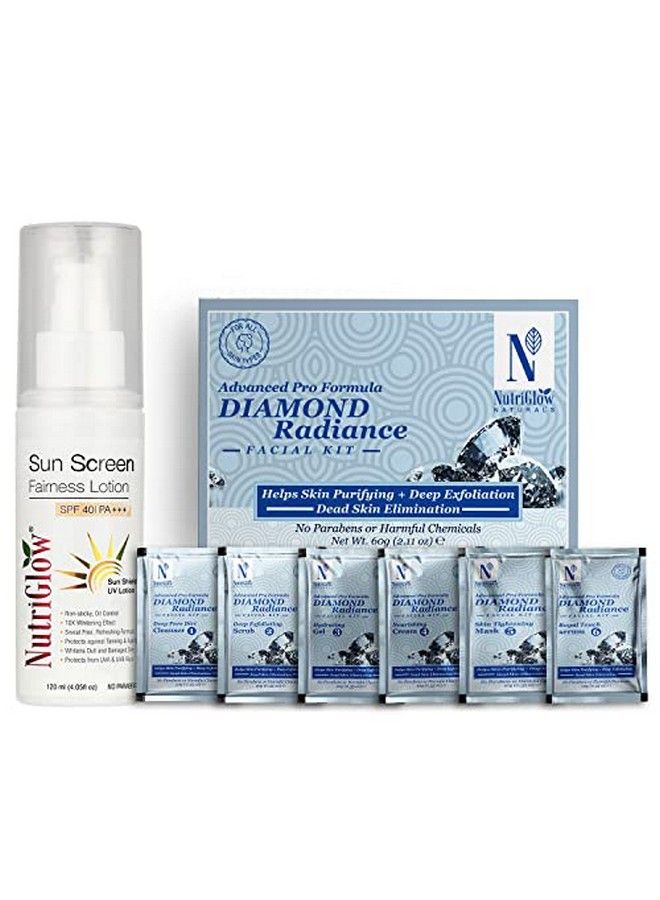 NUTRIGLOW Natural'S Advanced Pro Formula Diamond Radiance Facial Kit (60Gm) & Sunscreen Fairness Lotion Spf 40 (120Ml) For Brighten Up Dull Skin Tan Free Skin Combo Pack Of 2 - Image 2