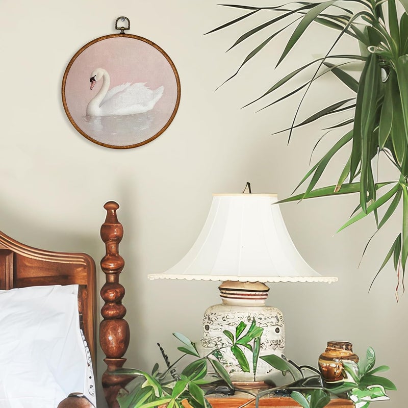 BCUANGD Swan Round Wall Art Decor  Vintage Animal Coquette Wall Art Canvas Frame Artwork Prints Trendy Preppy Round Wall Hanging Decorations for Home Bedroom Girls Room Nursery 10x10 - Image 2