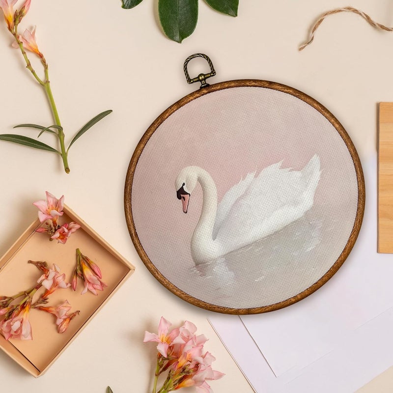 BCUANGD Swan Round Wall Art Decor  Vintage Animal Coquette Wall Art Canvas Frame Artwork Prints Trendy Preppy Round Wall Hanging Decorations for Home Bedroom Girls Room Nursery 10x10 - Image 4