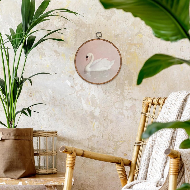 BCUANGD Swan Round Wall Art Decor  Vintage Animal Coquette Wall Art Canvas Frame Artwork Prints Trendy Preppy Round Wall Hanging Decorations for Home Bedroom Girls Room Nursery 10x10 - Image 3