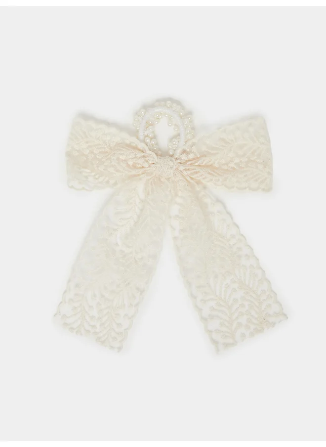 Styli Styli Faux Pearl Detail Lace Ribbon Hair Tie