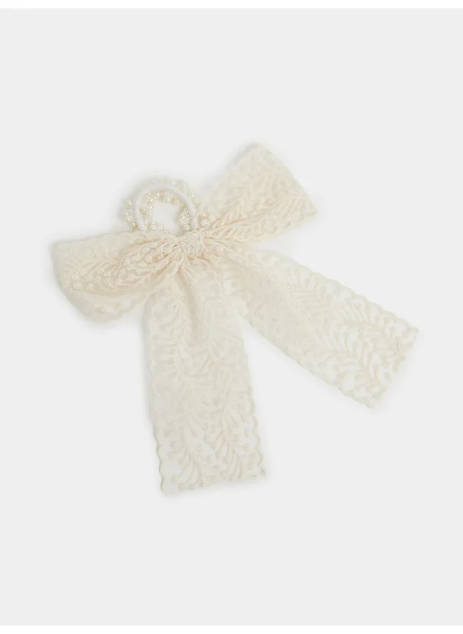 Styli Styli Faux Pearl Detail Lace Ribbon Hair Tie