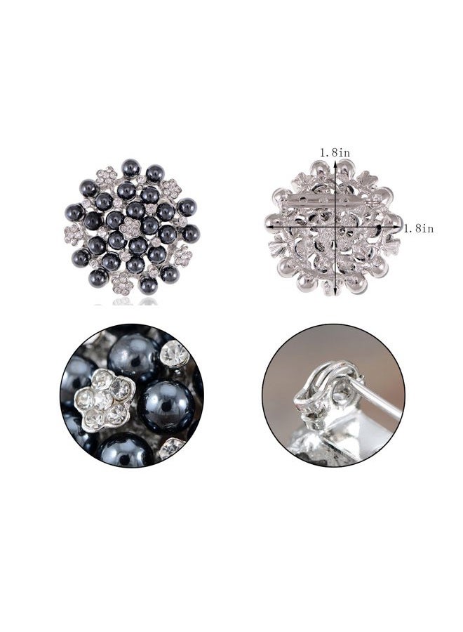 Alilang Crystal Rhinestone Faux Pearl Flower Wedding Party Fashion Pin Brooch - Image 3