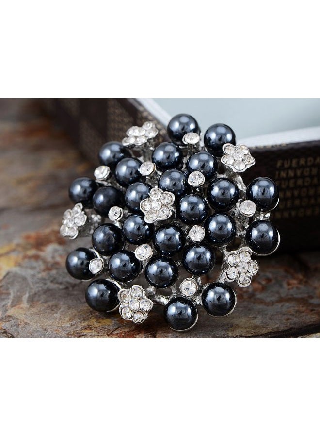 Alilang Crystal Rhinestone Faux Pearl Flower Wedding Party Fashion Pin Brooch - Image 2