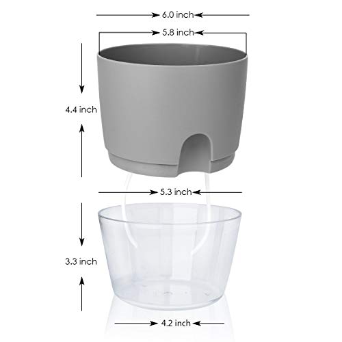 Vanavazon 6 Inch Self Watering Planter Pots for Indoor Plants, 3 Pack African Violet Pots with Wick Rope-Grey - Image 3