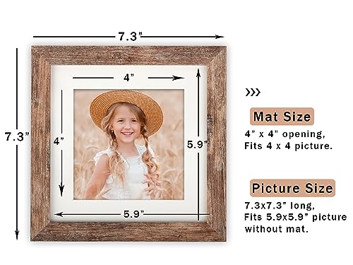 ORIVAN 6x6 Square Picture Frame Display Picture 4x4 with Mat or 6x6 without Mat Distressed Brown Wood Grain Photo Frame for Wall and Tabletop Decoration - Image 5