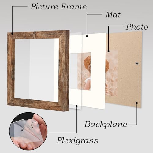 ORIVAN 6x6 Square Picture Frame Display Picture 4x4 with Mat or 6x6 without Mat Distressed Brown Wood Grain Photo Frame for Wall and Tabletop Decoration - Image 3