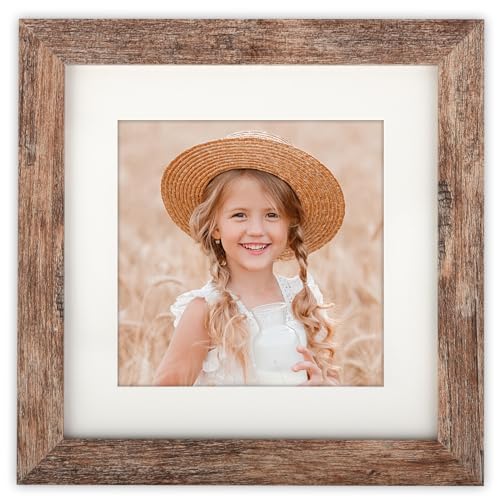 ORIVAN 6x6 Square Picture Frame Display Picture 4x4 with Mat or 6x6 without Mat Distressed Brown Wood Grain Photo Frame for Wall and Tabletop Decoration - Image 1