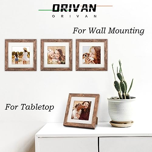 ORIVAN 6x6 Square Picture Frame Display Picture 4x4 with Mat or 6x6 without Mat Distressed Brown Wood Grain Photo Frame for Wall and Tabletop Decoration - Image 4
