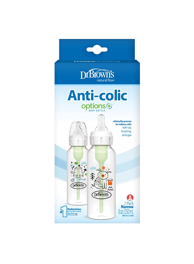 Dr. Brown’s 8 oz/250 mL PP Narrow Anti-Colic Options+ Baby Bottle, Pig/Frog, 2-Pack - Image 2