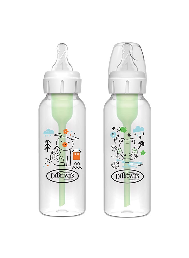 Dr. Brown’s 8 oz/250 mL PP Narrow Anti-Colic Options+ Baby Bottle, Pig/Frog, 2-Pack - Image 1